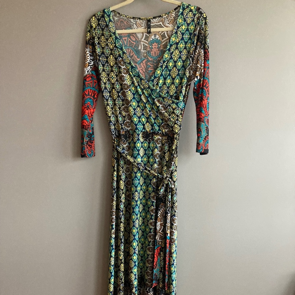 Tua Boho Three-quarter Sleeve Faux Wrap Dress
